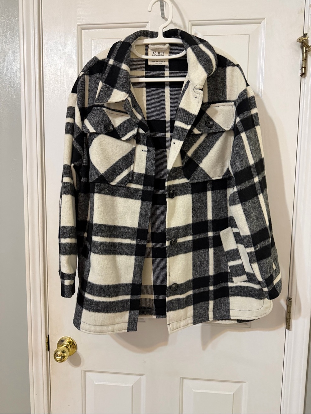 Ashley By 26 International Black & White Plaid Utility Shacket